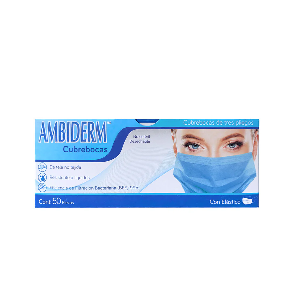 [A0658] Cubrebocas Plisado Ambiderm [Caja con 50] (Azul)