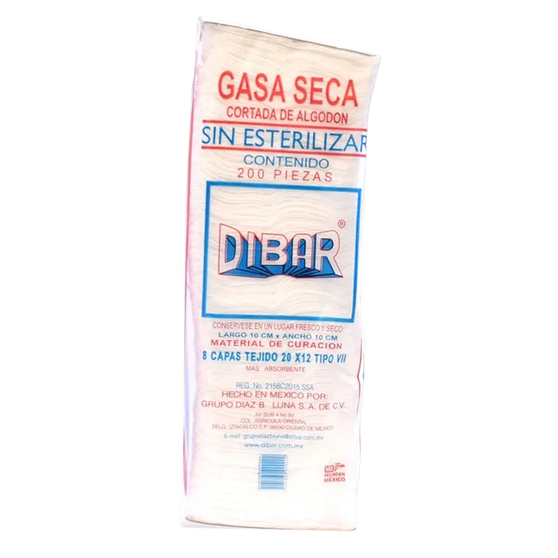 [A0334] Gasa No Estéril 10x10cm 8 Capas Dibar  [ Paquete con 200]
