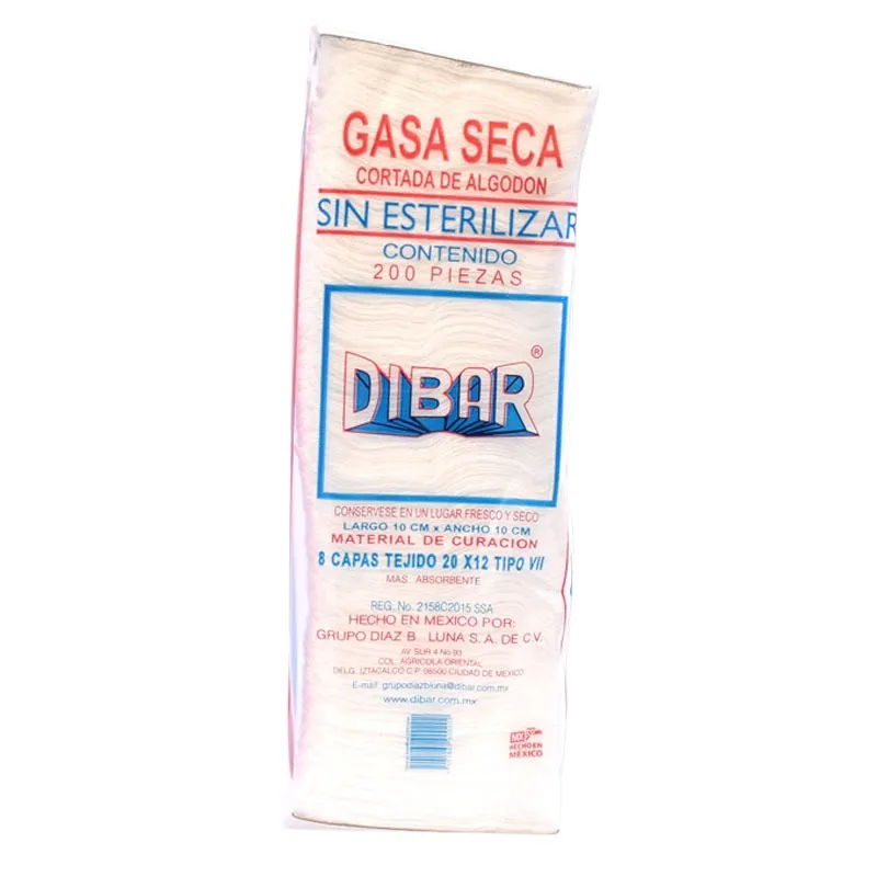 Gasa No Estéril 10x10cm 8 Capas Dibar  [ Paquete con 200]