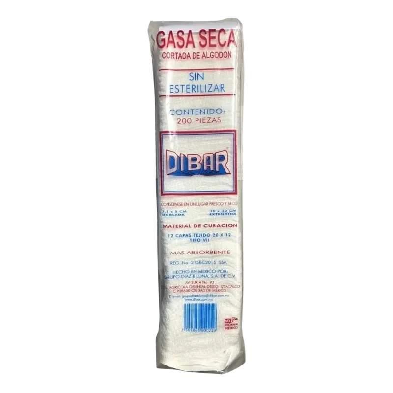Gasa No Estéril 7.5cmX5cm Dibar [ Paquete con 200]