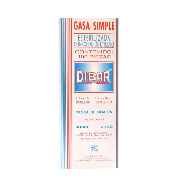 Gasa Simple Esterilizada 7.5cmX5cm Dibar
