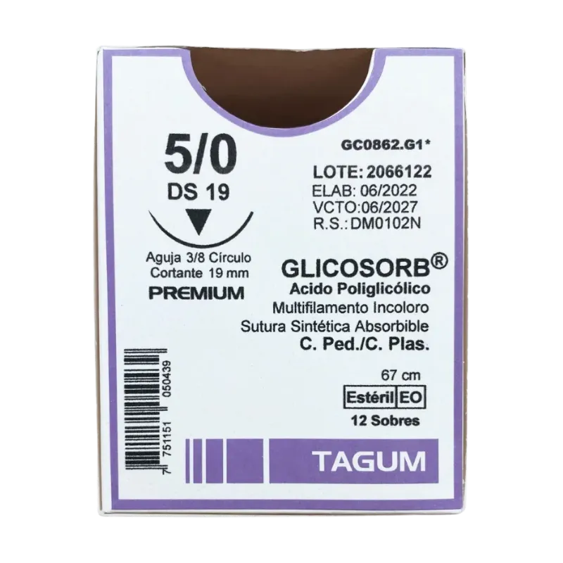 [GA1315.J*] Sutura Acido Poliglicólico Glicosorb PremiumTagum PGA (0, 1/2 Círculo 25mm, 70cm)