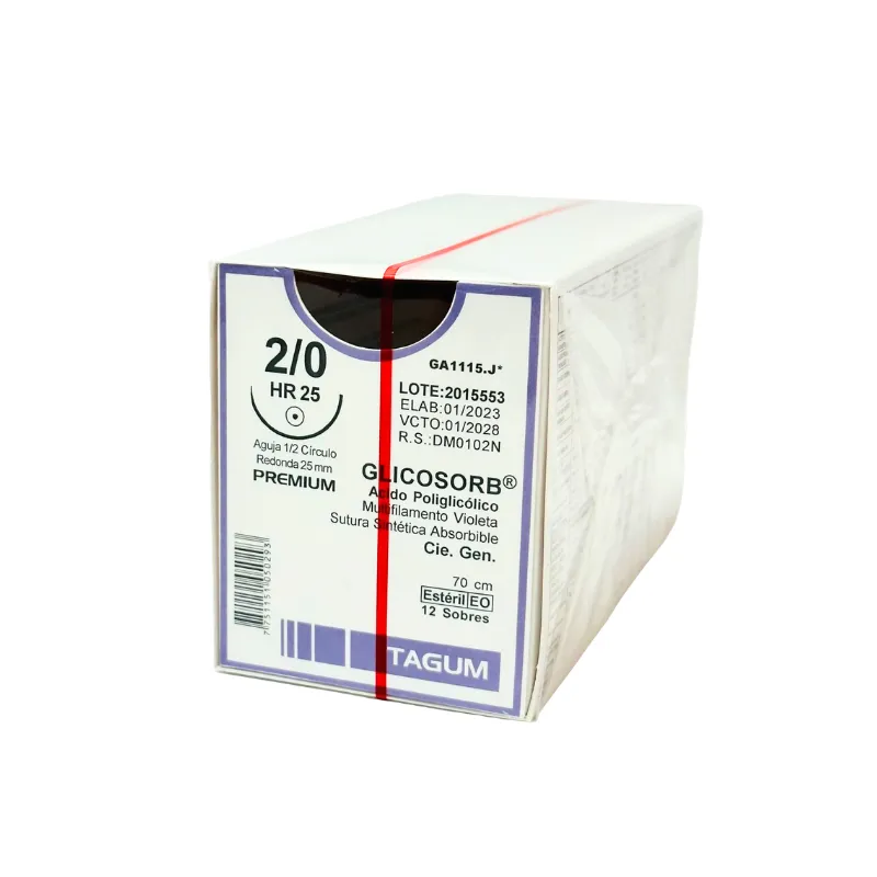 [GA1315.J*] Sutura Acido Poliglicólico Glicosorb PremiumTagum PGA (0, 1/2 Círculo 25mm, 70cm)