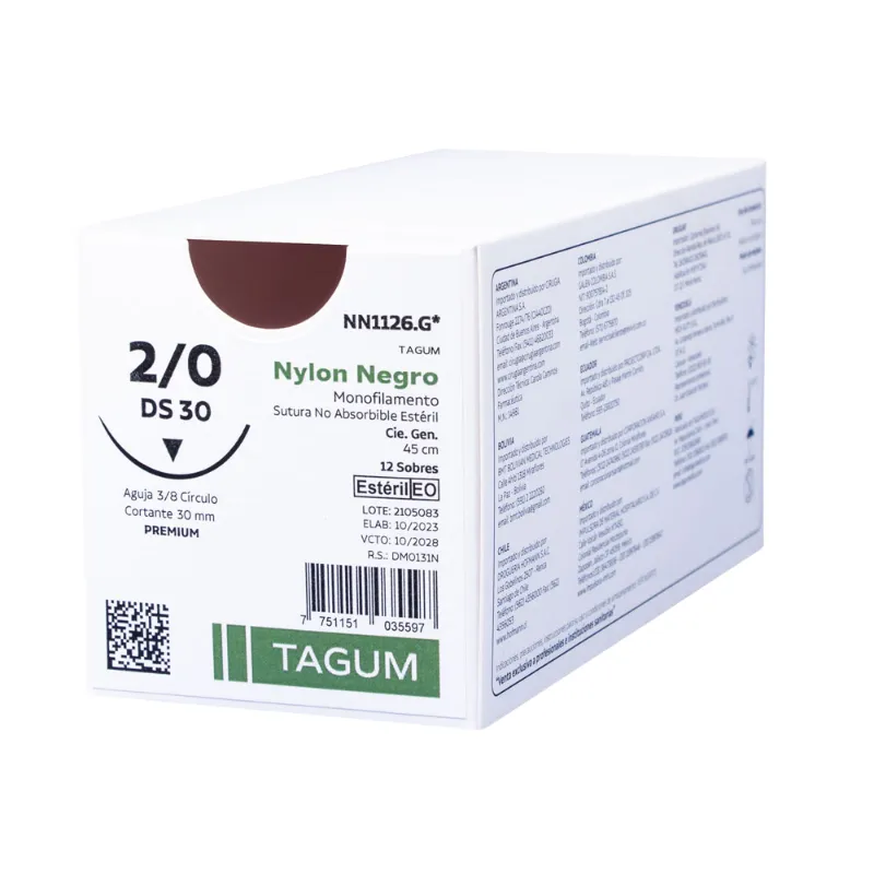 [NA1360.K*] Sutura Nylon  Premium Tagum (0, 1/2 Círculo 36mm, 75cm)