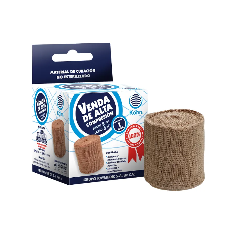 Venda Elástica de Alta Compresión con Gancho Sujetador Kohn