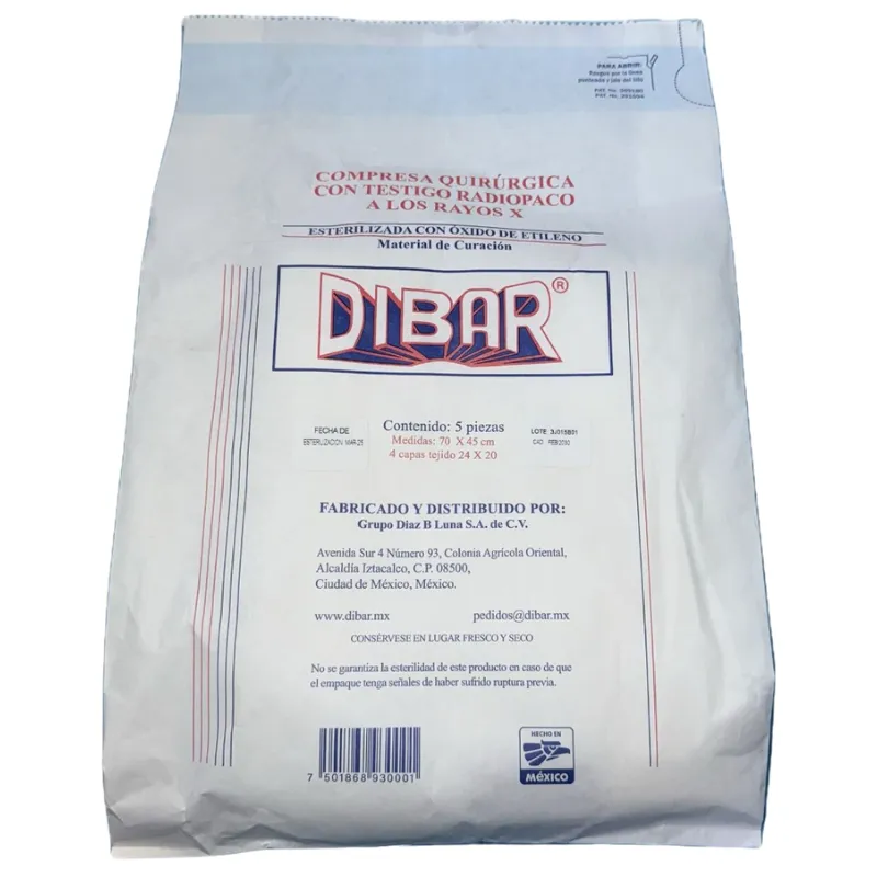 [001-034-3J01] Compresa Quirúrgica Estéril Dibar [Paquete con 5]