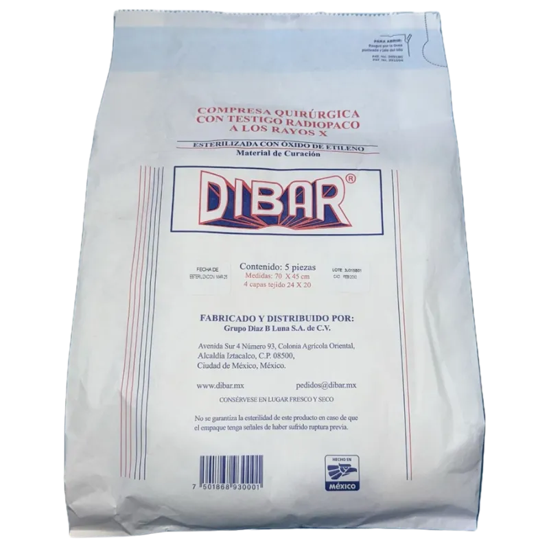 [001-034-3J01] Compresa Quirúrgica Estéril Dibar [Paquete con 5]