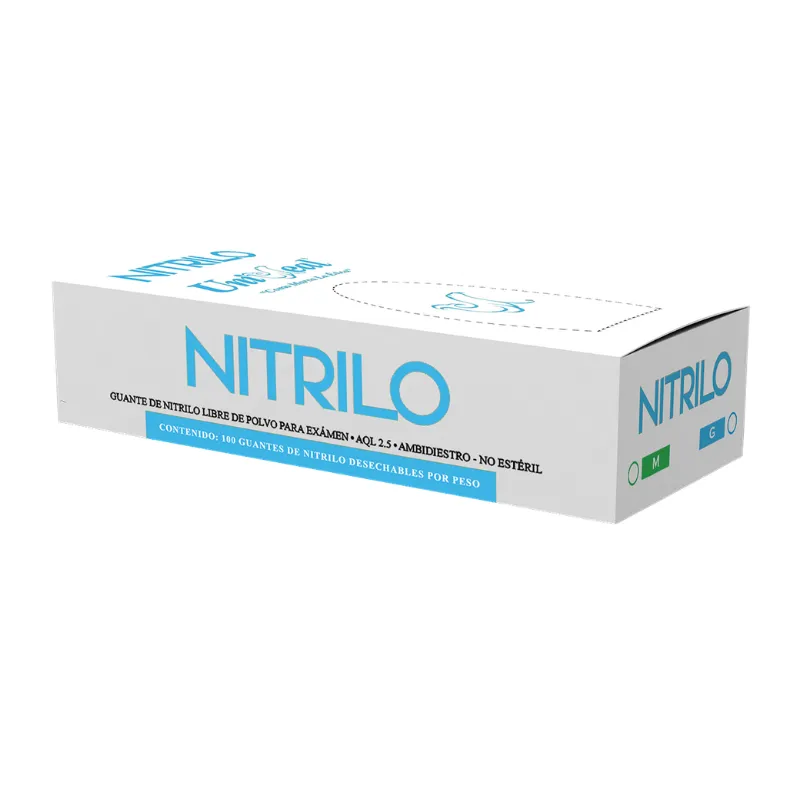 Guante de Nitrilo No Estéril Uniseal sin Polvo para Exploración (Azul, Chico(a))