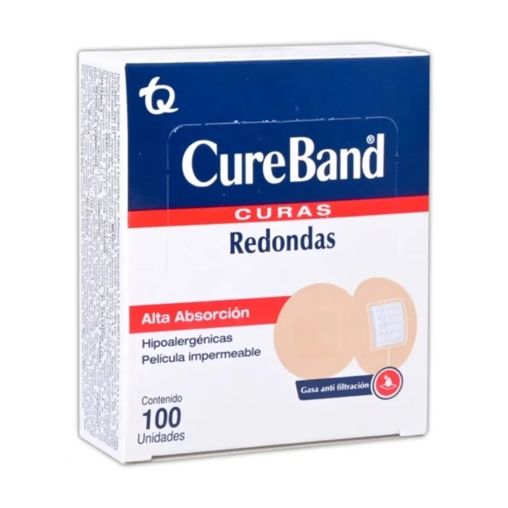 Venditas Adhesivas Redondas CureBand Impermeables [Caja con 100]